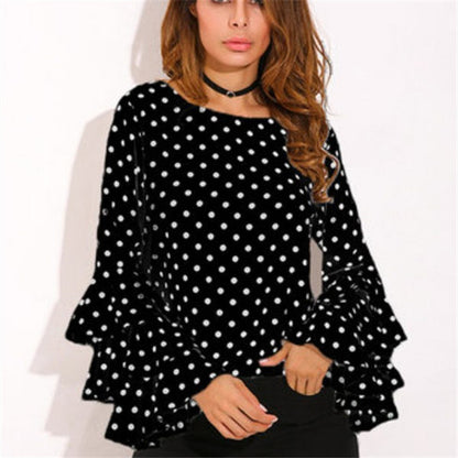 Blusa informal de gasa con cuello redondo y estampado de lunares para mujer tallas S-5XL