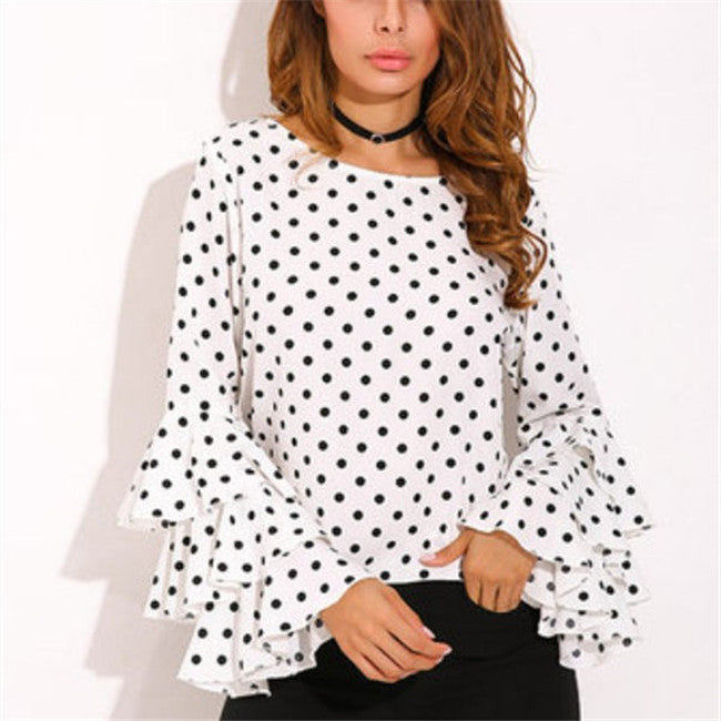 Blusa informal de gasa con cuello redondo y estampado de lunares para mujer tallas S-5XL