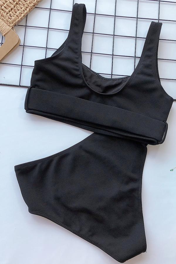 Conjunto de bikini sexy de nailon de dos piezas con parches sólidos para adultos.