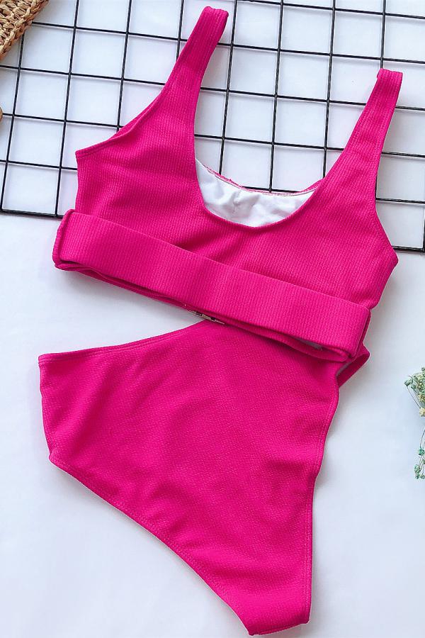 Conjunto de bikini sexy de nailon de dos piezas con parches sólidos para adultos.