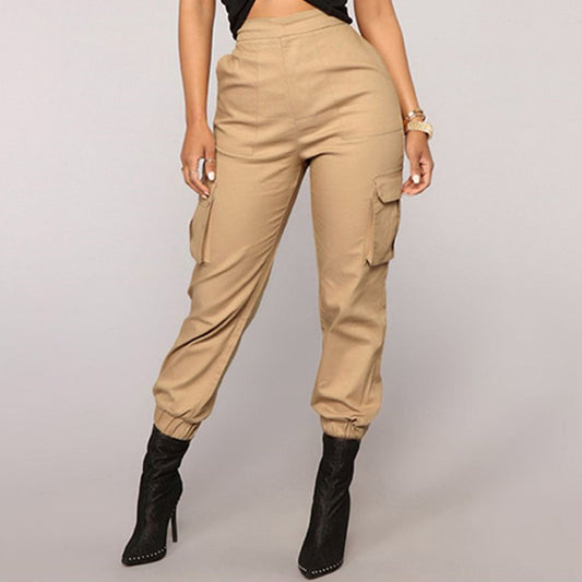 Pantalones deportivos casuales con diseño de bolsillo de color sólido para mujer tallas S-XL