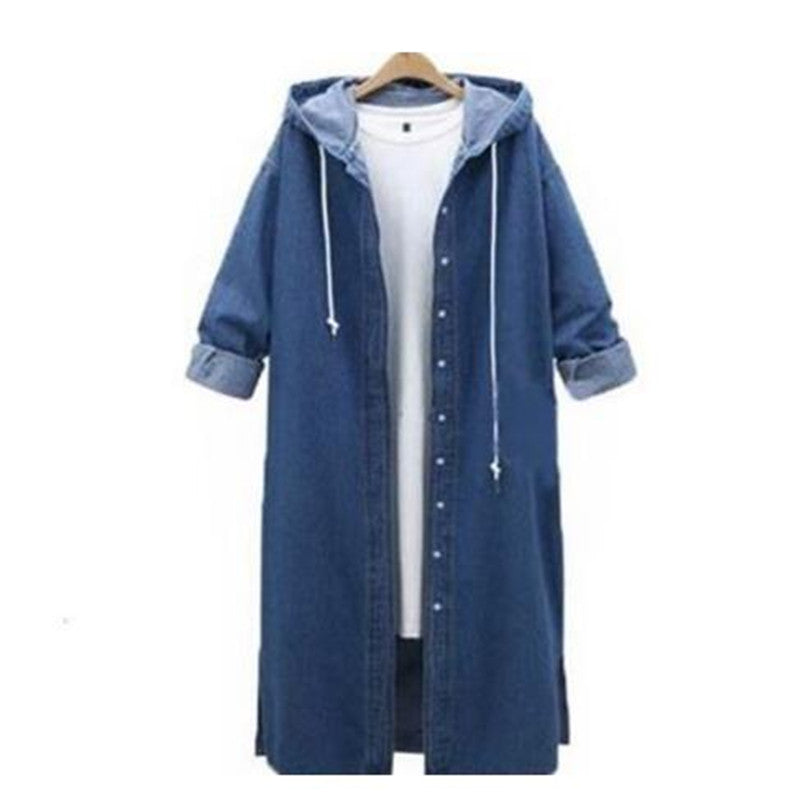 Abrigo informal de mezclilla con capucha y manga larga para mujer, tallas S-XL
