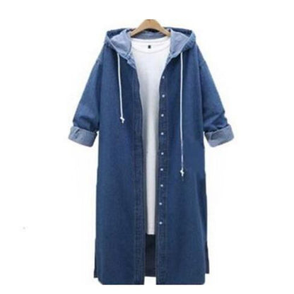 Abrigo informal de mezclilla con capucha y manga larga para mujer, tallas S-XL