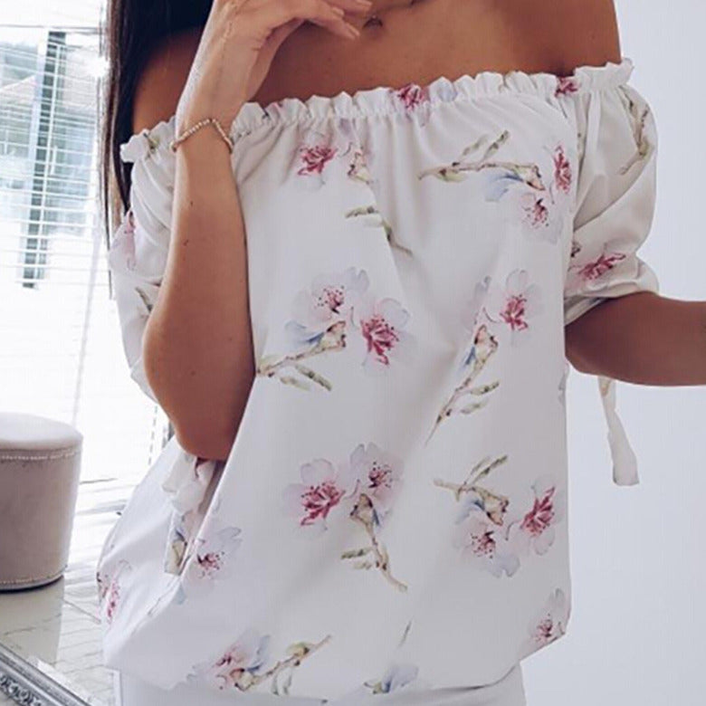 Blusa informal con estampado floral y hombros descubiertos para mujer, tallas S-XL