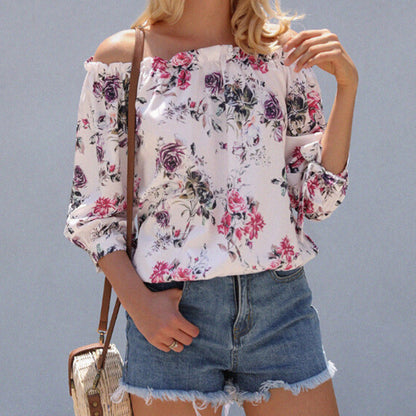 Blusa informal con estampado floral y hombros descubiertos para mujer, tallas S-XL