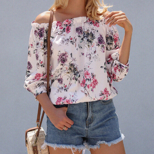 Blusa informal con estampado floral y hombros descubiertos para mujer, tallas S-XL
