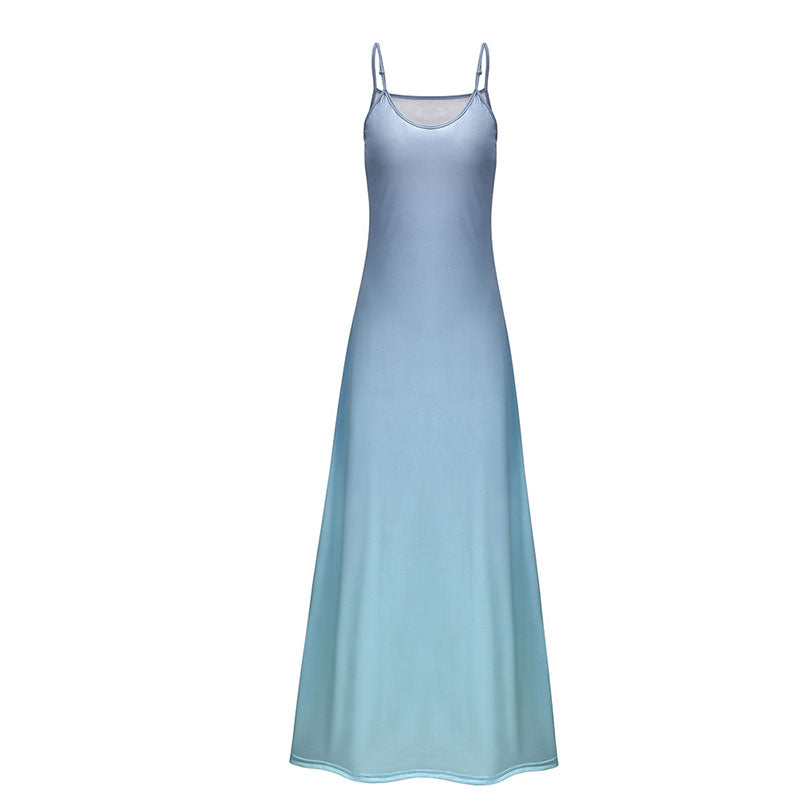 S-5XL Fashion Gradient Color V-neck Sleeveless Maxi Casual Sling Dress