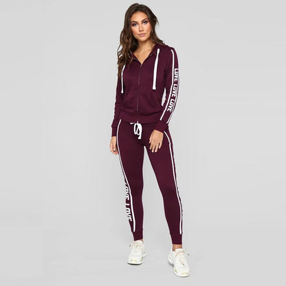 Conjuntos casuales de dos piezas, top y pantalón con cremallera, estampado de letras y manga larga con capucha, tallas S-XXL