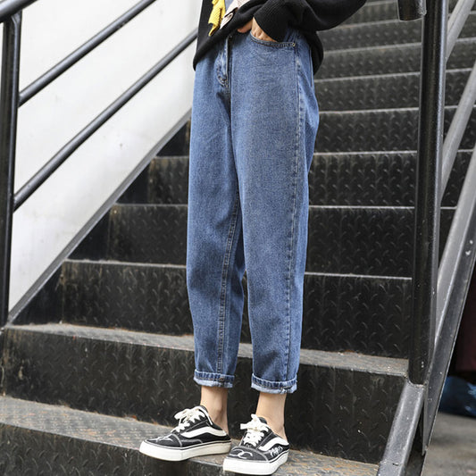 Vaqueros rectos tipo harén informales holgados de color oscuro para mujer