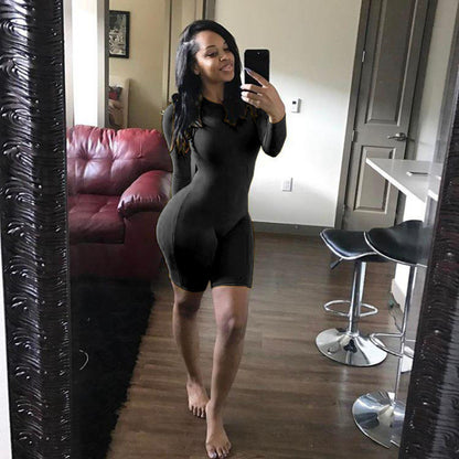 S-2XL Women Solid Color Long Sleeve Fitness Casual Rompers