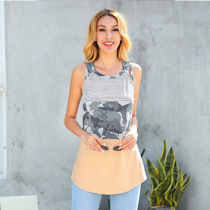 Camiseta sin mangas informal con estampado de rayas y patchwork para mujer tallas S-XXL