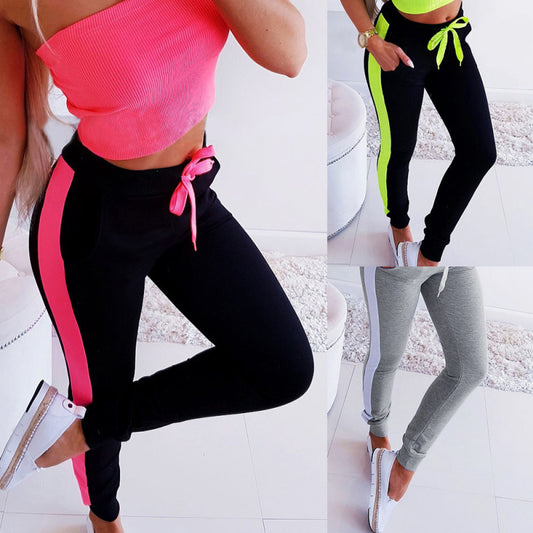 Pantalones deportivos casuales con cordones y bloques de color para mujer, tallas S-XL
