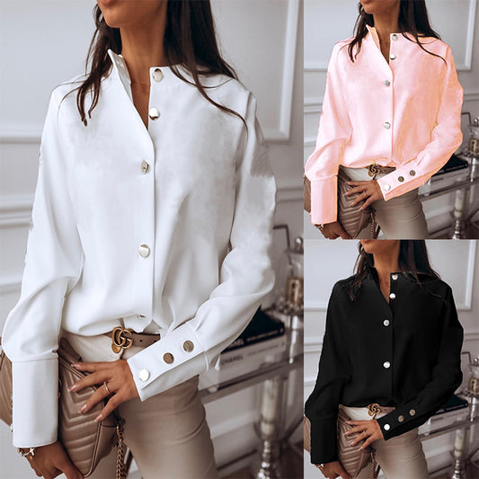 Blusa informal lisa de botonadura sencilla para mujer tallas S-3XL