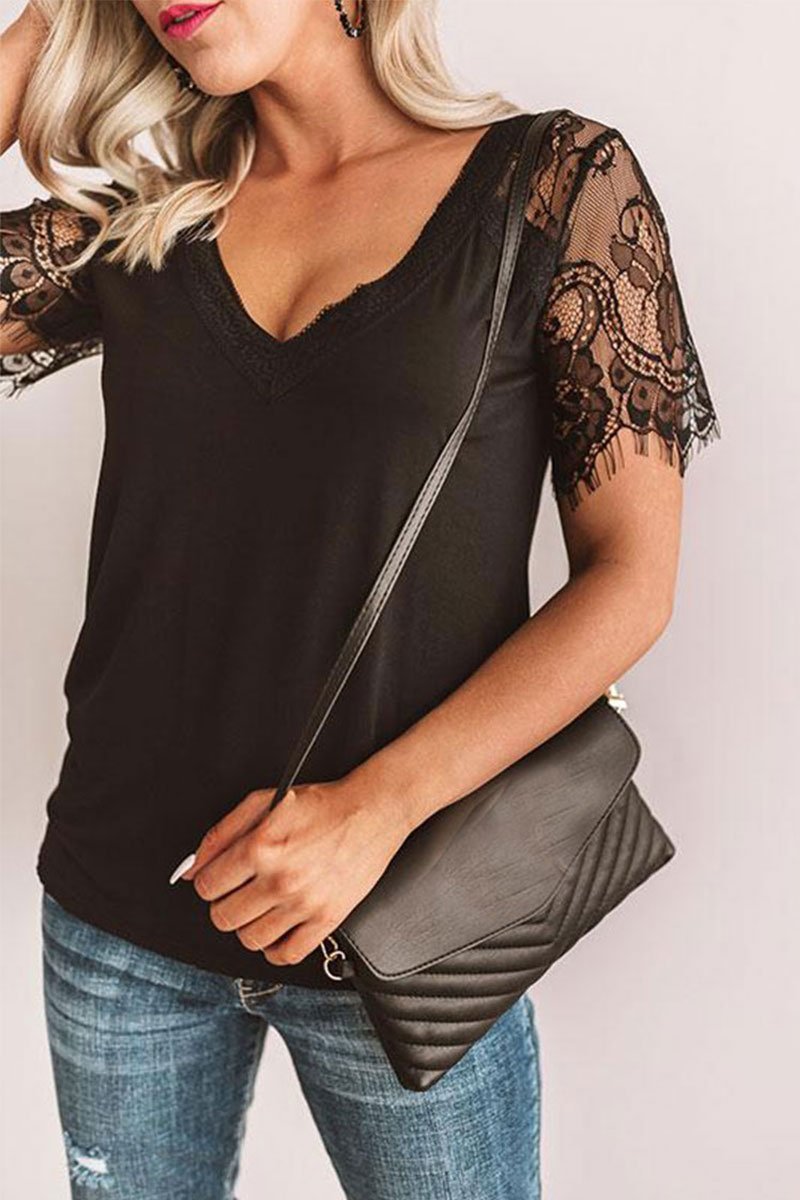 Lace Patchwork Black T-shirt (2 Colors)