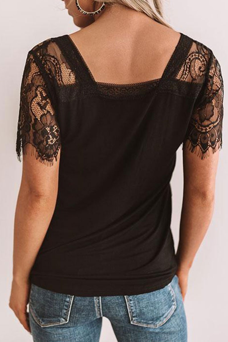 Lace Patchwork Black T-shirt (2 Colors)