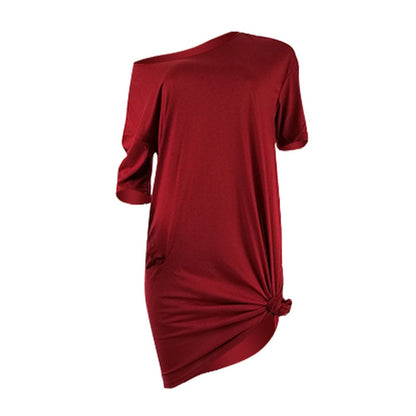 S-3XL Women Solid Color Round Neck Casual Loose Dress