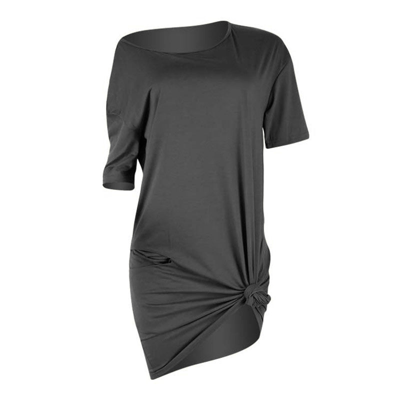 S-3XL Women Solid Color Round Neck Casual Loose Dress