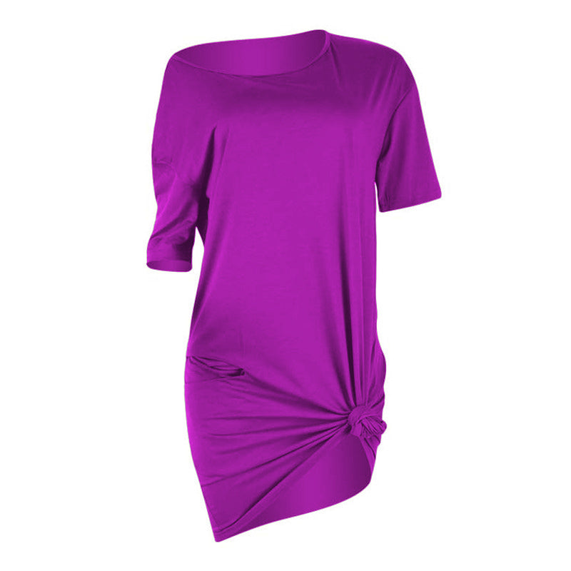 S-3XL Women Solid Color Round Neck Casual Loose Dress