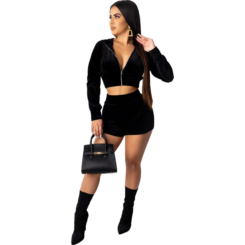 Conjunto informal de dos piezas de terciopelo con top corto y pantalón para mujer, tallas S-XL