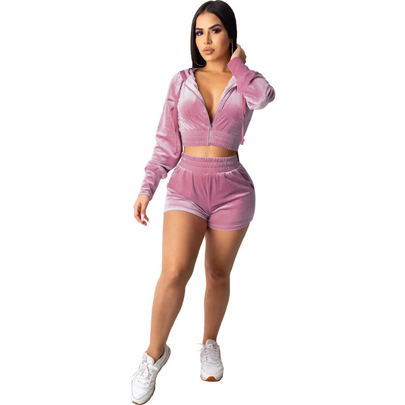 Conjunto informal de dos piezas de terciopelo con top corto y pantalón para mujer, tallas S-XL