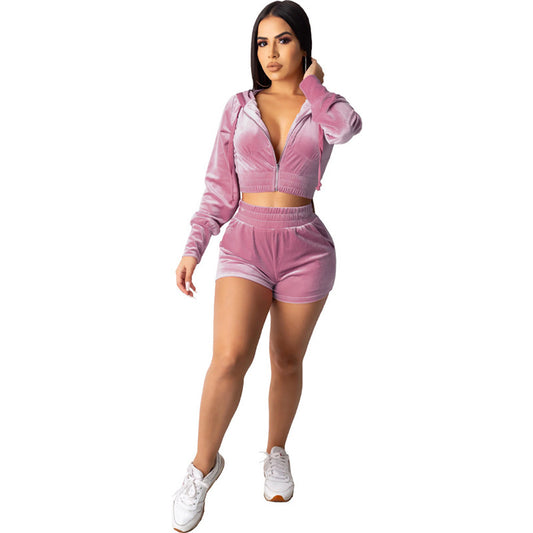Conjunto informal de dos piezas de terciopelo con top corto y pantalón para mujer, tallas S-XL