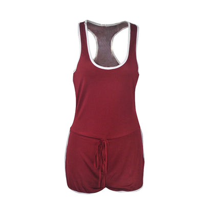S-3XL Women Sleeveless Drawstring Waist Casual Rompers