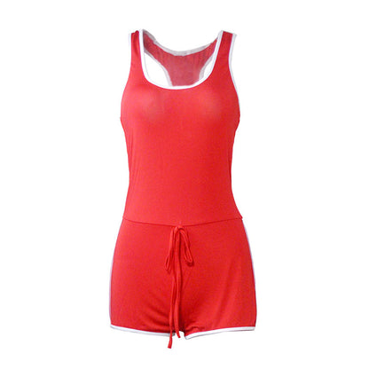 S-3XL Women Sleeveless Drawstring Waist Casual Rompers