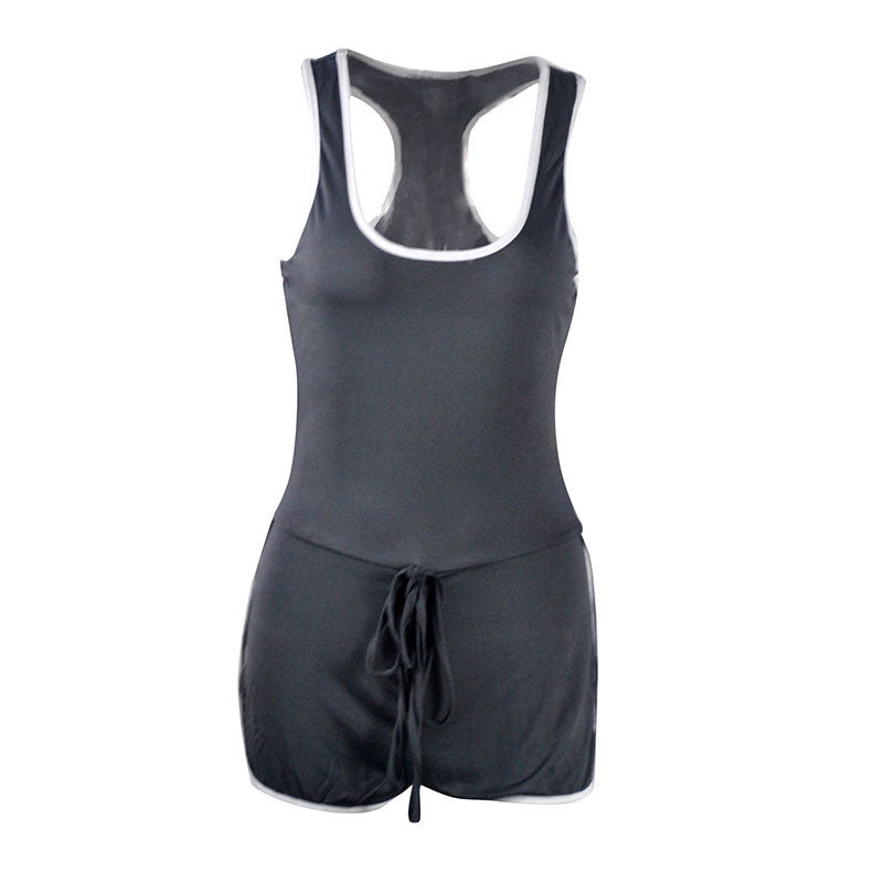 S-3XL Women Sleeveless Drawstring Waist Casual Rompers