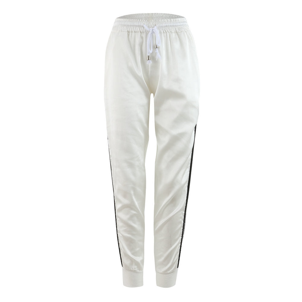 Pantalones deportivos casuales con diseño de rayas y cintura elástica para mujer tallas S-XL