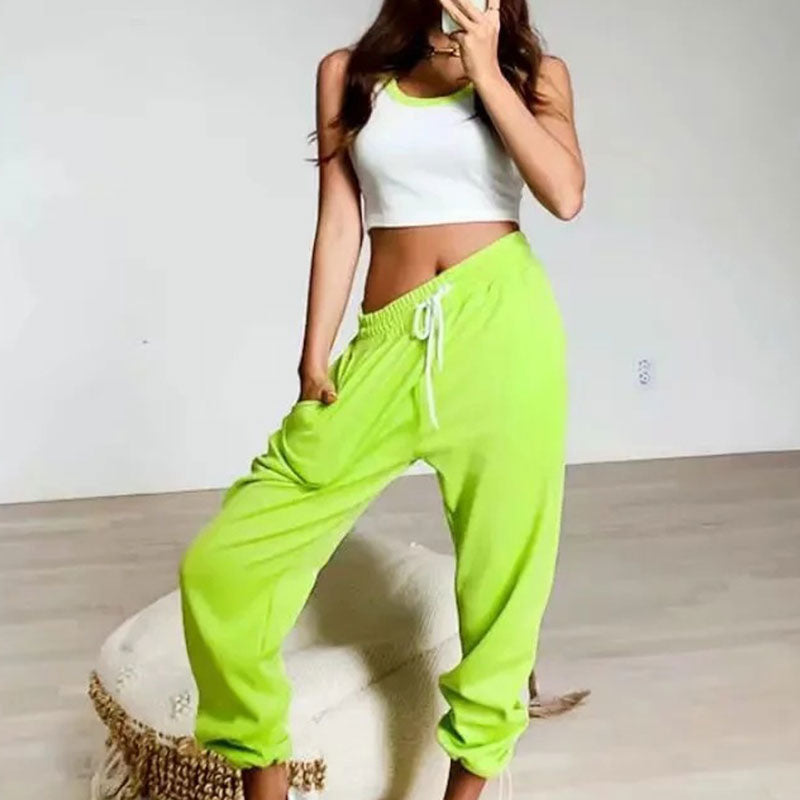 S-L Women Fashion Solid Color Elastic Waist Casual Jogger Pants