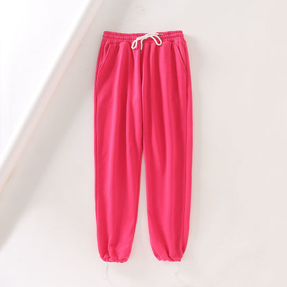 S-L Women Fashion Solid Color Elastic Waist Casual Jogger Pants