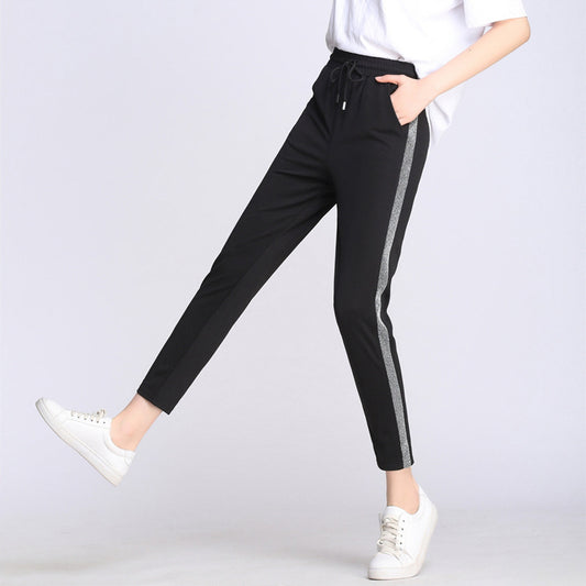 S-4XL Women Block Color Drawstring Summer Casual Pants