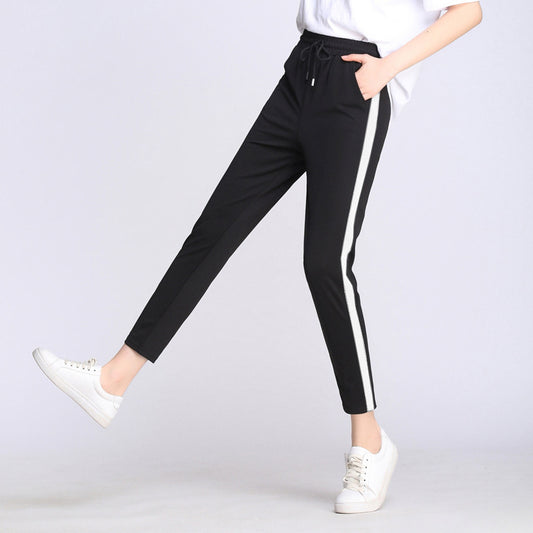 S-4XL Women Block Color Drawstring Summer Casual Pants