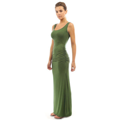 Vestido largo informal de color liso con abertura lateral y diseño de pliegues para mujer, tallas S-2XL