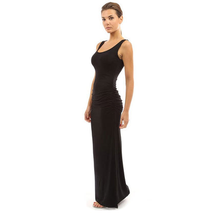 Vestido largo informal de color liso con abertura lateral y diseño de pliegues para mujer, tallas S-2XL