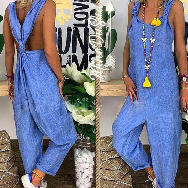 S-5XL Women Casual Solid Color Plus Size Jumpsuits