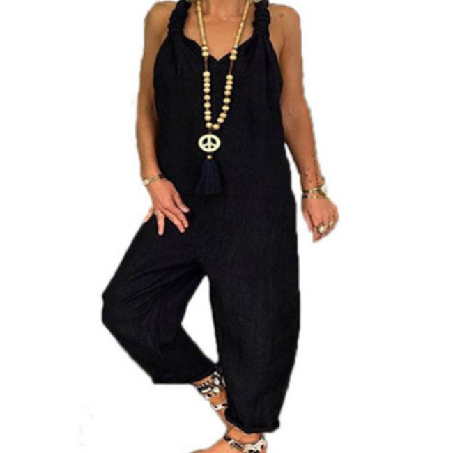 S-5XL Women Casual Solid Color Plus Size Jumpsuits