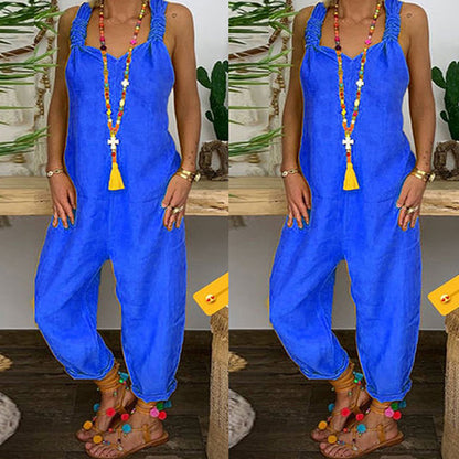 S-5XL Women Casual Solid Color Plus Size Jumpsuits