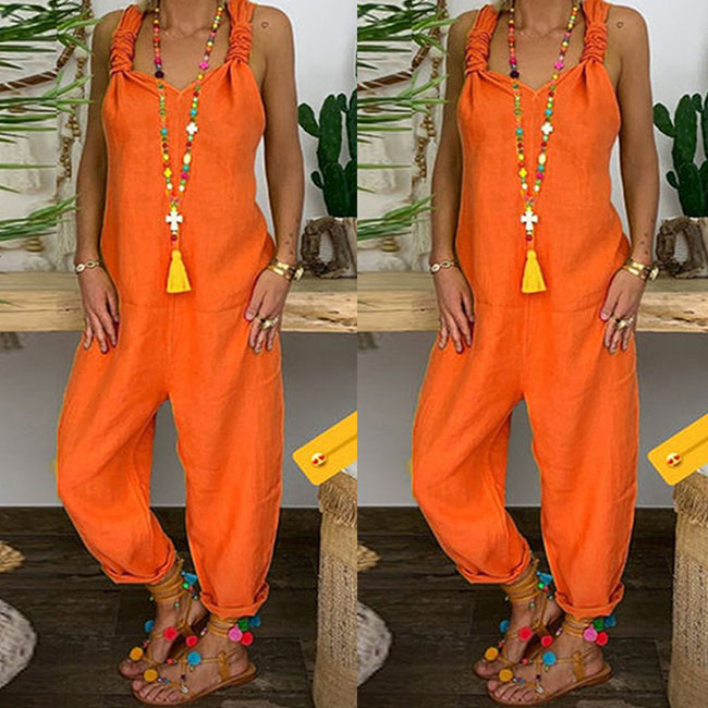 S-5XL Women Casual Solid Color Plus Size Jumpsuits