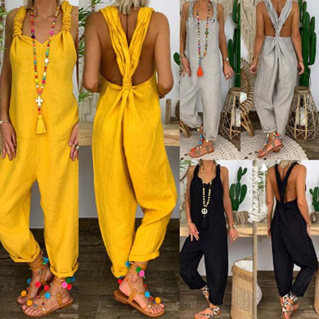 S-5XL Women Casual Solid Color Plus Size Jumpsuits