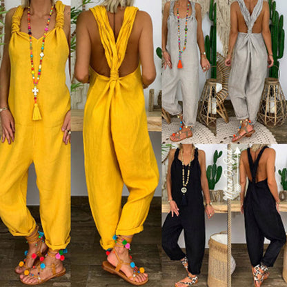 S-5XL Women Casual Solid Color Plus Size Jumpsuits