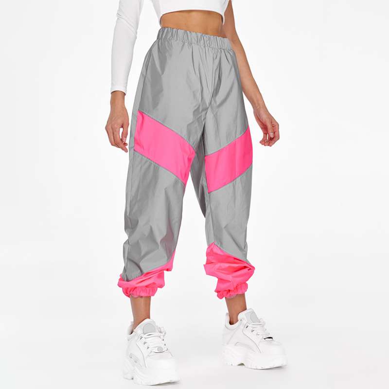 S-XL Casual Mid-Rise Block Color Reflective Sports Jogger Pants