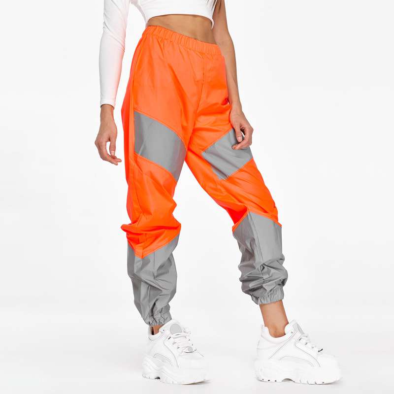 S-XL Casual Mid-Rise Block Color Reflective Sports Jogger Pants