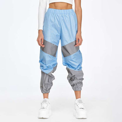 S-XL Casual Mid-Rise Block Color Reflective Sports Jogger Pants