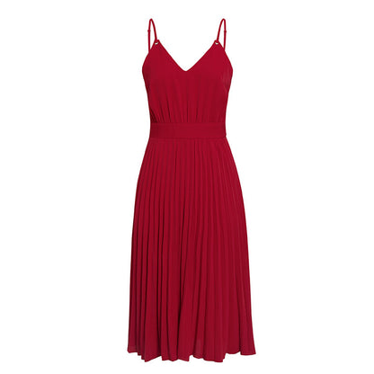 S-XL Sexy Sleeveless V-neck Pleated Casual Dress