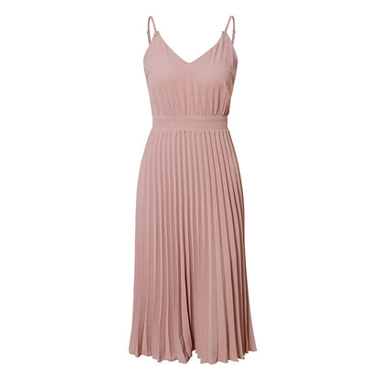 S-XL Sexy Sleeveless V-neck Pleated Casual Dress