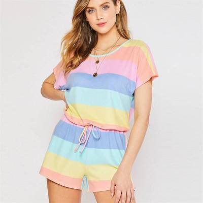 Camiseta informal para mujer tallas S-5XL con bloques de colores arcoíris (2 piezas/conjunto)