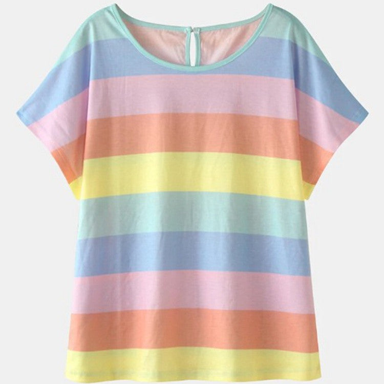 Camiseta informal para mujer tallas S-5XL con bloques de colores arcoíris (2 piezas/conjunto)