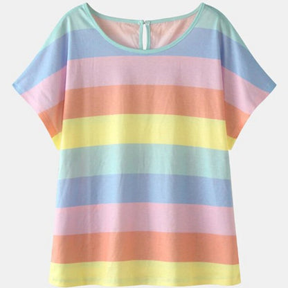 Camiseta informal para mujer tallas S-5XL con bloques de colores arcoíris (2 piezas/conjunto)