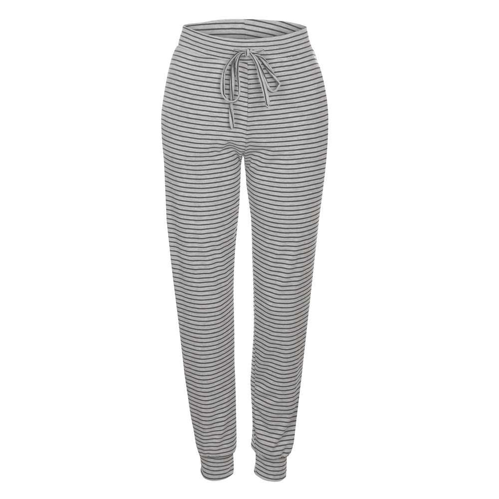 Pantalones casuales con cintura con cordón y rayas para mujer tallas S-XL